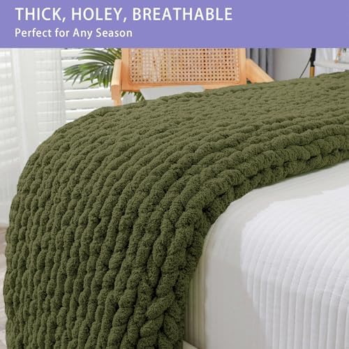 Bigacogo Chunky Knit Throw Blanket for Couch, 40x80 inches, Yellow Green - Image 5