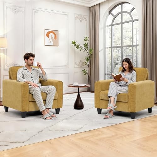 Chenille Upholstered Accent Chair, Modern Living Room Chairs, Comfy Armchair Single Sofa Side Chair for Apartment, Waiting Room, Office, Yellow - Image 7