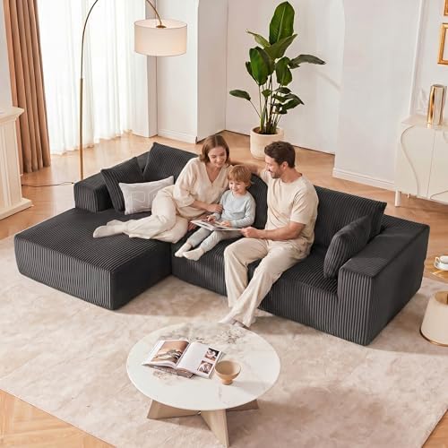 108" Boneless Couch with Chaise, Cloud Sectional Modular Sofa, Darkgrey - Image 2