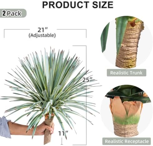 Artificial Agave Plant Fake Agave Planters for Indoor Outdoor Faux Agave Plants Real Touch Realistic Greenery for Home Living Room Office Garden Front Porch Patio (26inch 180Leaves-2 Pcs Yellow) - Image 4
