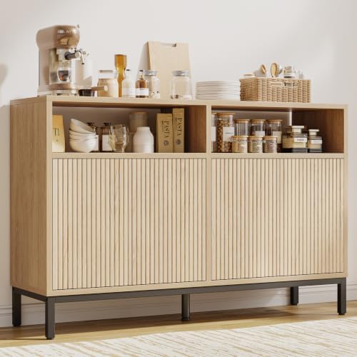 Mericonia Sideboard Buffet Cabinet Storage, Modern Wood Console Fluted Credenza by MERICONIA