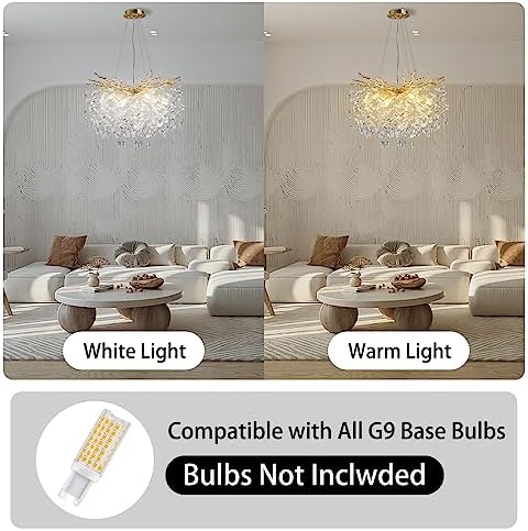 23.6" Modern Gold Tree Branch Chandelier, 8-Light Crystal Chandelier, Luxury Round K9 Crystal Raindrop Chandeliers Pendant Light Fixture for Dining Room Entryway Foyer Bedroom Kitchen Living Room - Image 4