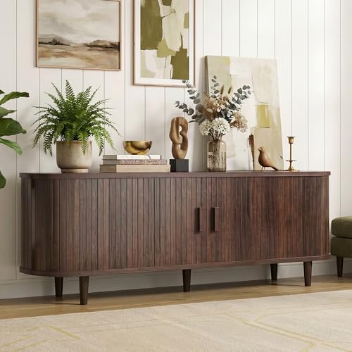 MXV 65" Mid-Century Modern TV Consoles with Sliding Doors, TV Stand with Power Outlet, Fluted Entertainment Center with Adjustable Shelves for Living Room - Image 6