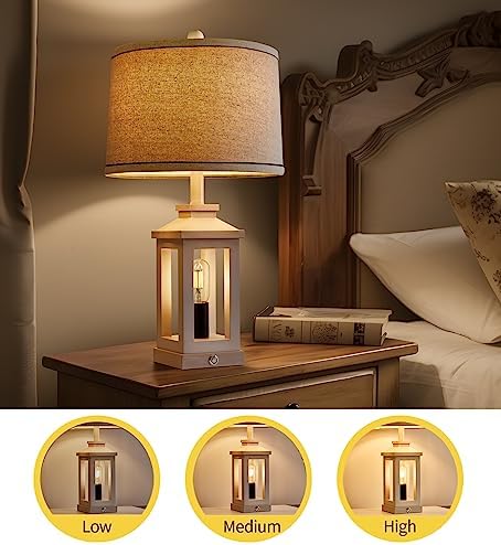 Farmhouse Table Lamps for Living Room 23.75" Bedroom Nightstand Lamps White - Image 3