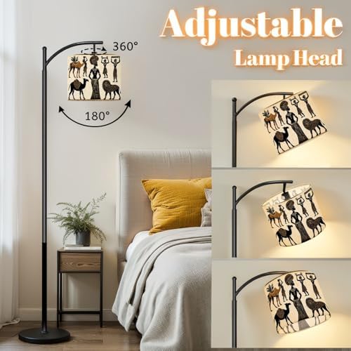 Arc Floor Lamp African Set African Masks African Animals Dimmable Modern Standing Lamp with Remote Adjustable Drum Shade Footswitch Tall Pole Lamp for Living Room Bedroom - Image 3
