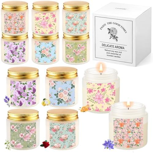Conelist 12 Pack Scented Candles Gift Set Flowers Soy Wax Candle for Home 3.5 oz 180 Hour Burn, Candle Gift for Men Women, Scents of Lavender//Rose/Orange/Gardenia/White Tea Orchid by Conelist