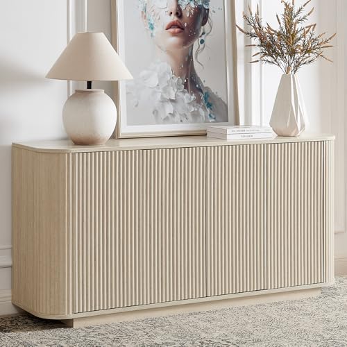64" Fluted Buffet Cabinet with Storage, Sideboard Cabinet Rock Grey by Home