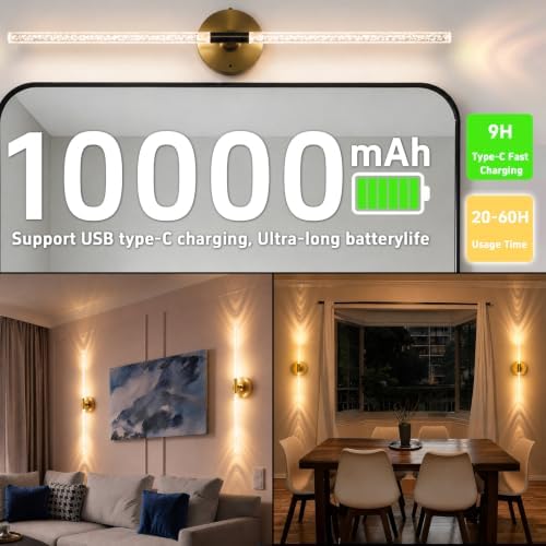 Rechargeable Wall Lights Battery Operated Sconce 2Pack(Gold Bubble Crystal) - Image 3