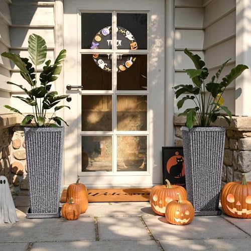 Square Tall Planters for Outdoor Plants with Tray - 24" Gray 2Pack - Image 6