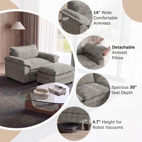 Homall Sofa Accent Chair with Ottoman, 35" Reading Chair, Light Grey - Image 3