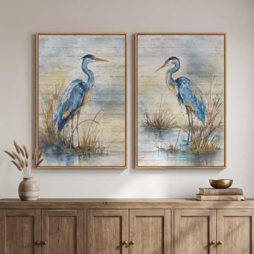 Framed Vintage Coastal Blue Heron Bird Wall Art for Living Room, 24x36 Inch - Image 7