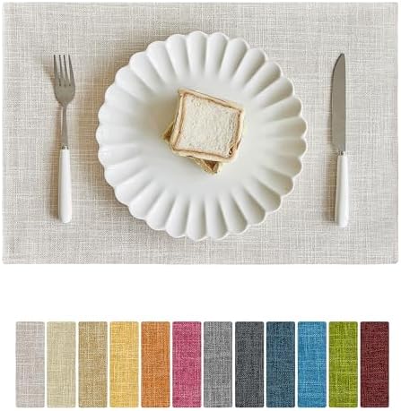 Softalker Faux Linen Cloth Placemats Set of 4-12 x 18 Inch, Cream by Softalker
