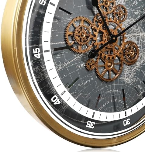 October Elf Large Real Moving Gears Wall Clock 24 Inch with World Map - Image 2