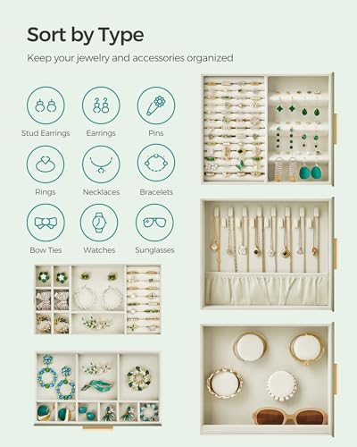 SONGMICS 5-Layer Jewelry Box with Glass Window, 3 Side Drawers - Image 4