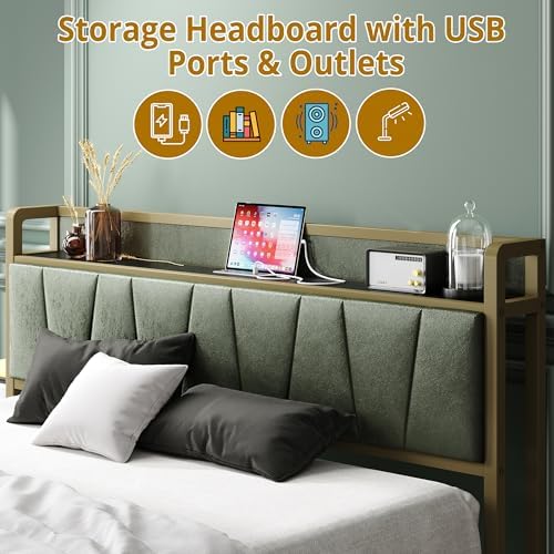 LIKIMIO Queen Bed Frame with Storage Headboard & Charging Station - Image 3
