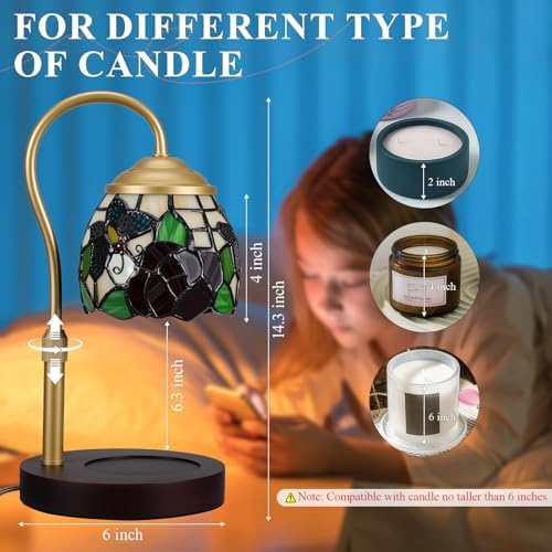 Candle Warmer Lamp with Timer Dimmer, Butterfly Tiffany Style Stained Glass Candle Lamp Warmer, Adjustable Wax Melt Warmer with 2 Bulbs for Small Jar Candles Valentine Birthday Gifts for Women - Image 5