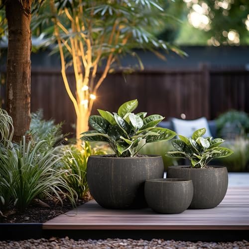 Kante Set of 3 Vintage BRN Concrete Bowl Planters 19.9" 15.7" 11.8" Dia - Image 6