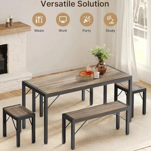 Gizoon 63" Dining Table Set for 6, Kitchen Table w/Bench & Stools Grey - Image 4