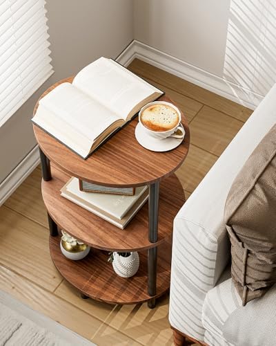 Round Pedestal End Table - 3-Tier Oval Accent Table for Small Spaces, Rustic Wood and Metal Couch Side Table, Nightstand for Bedroom or End Table Living Room, Easy to Assemble, Rustic Walnut - Image 4