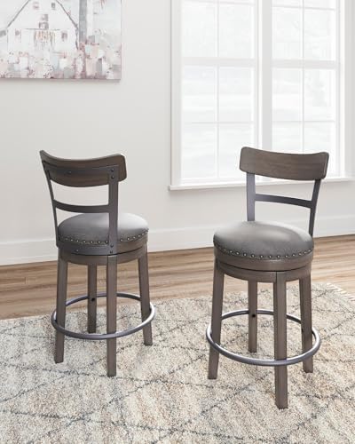 Signature Design by Ashley 1-Piece Swivel Counter Height Bar Stool, Gray - Image 2