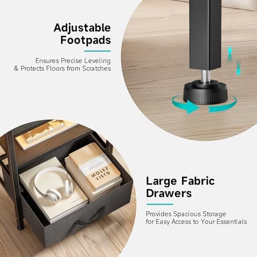 Lazzanto Nightstand with Rear Charging Station, LED Light, 4 Drawers, Black - Image 6