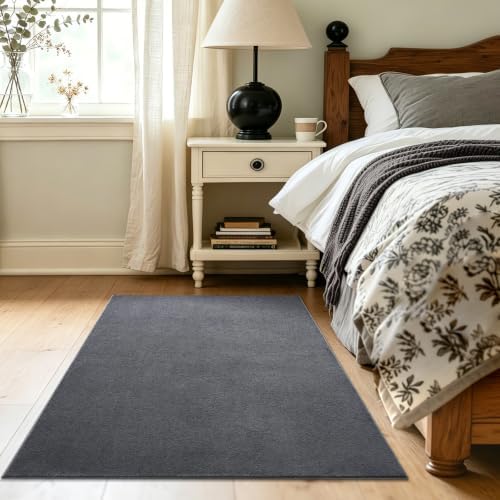 3x5 Dark Grey Solid Area Rug Washable Non-Slip Soft for Bedroom Kitchen - Image 3