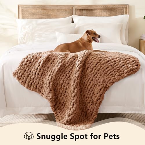 L'AGRATY Chunky Knit Throw Blanket for Couch, 30'' x 40'' Knit Throw, Brown - Image 3