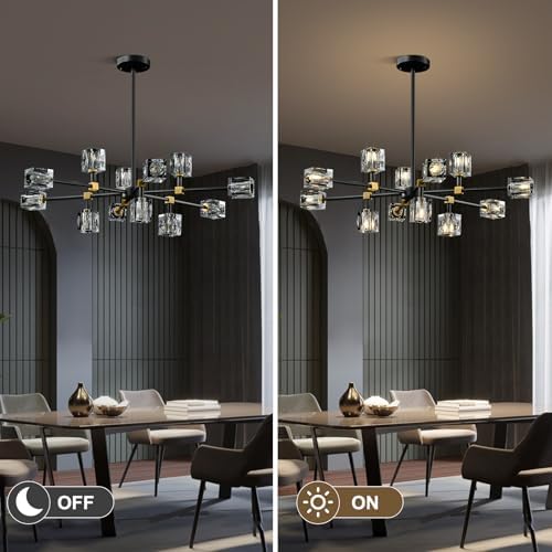Modern Sputnik Crystal Chandelier:Black and Gold Dining Room Entryway Light - Image 3
