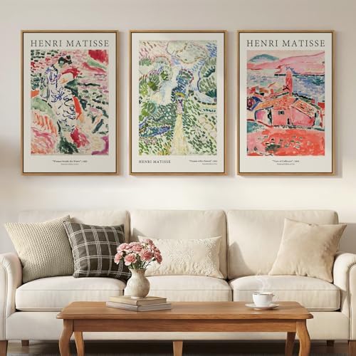 Framed Vintage Colorful Matisse Landscape Canvas Wall Art, Set of 3 by Cuspin