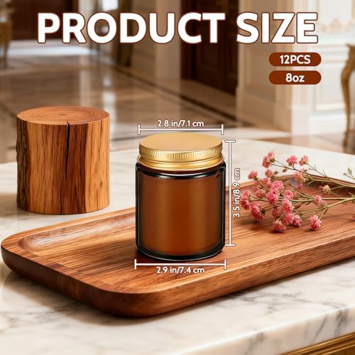 12 Pack 8 oz Mahogany & Teakwood Scented Soy Candles, Bulk Glass Jar Candles, Aromatherapy Candles for Home, Office, Wedding, Party & Gifts - Image 2