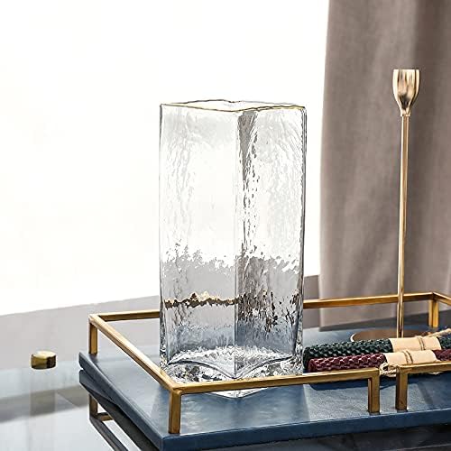 Geometric Square Painted Gold Edge Water Corrugated Translucent Glass Vase Home Table Decoration (G-12in) - Image 2