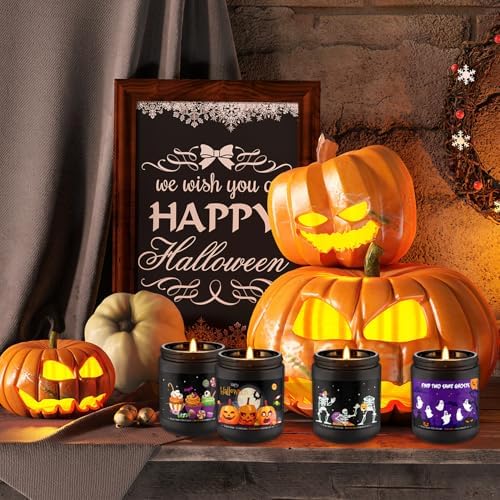 Halloween Scented Candles Set of 4 (7oz Each) – Spooky Aromatherapy Soy Wax Candles with Bat & Ghost Designs, Smokeless for All Saints' Day, Home Decor & Festive Gifts - Image 5