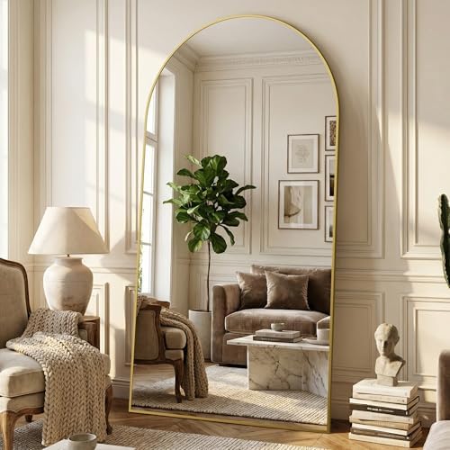 Suidia 86"x46" Arched Full Length Mirror with Stand, Gold Floor Mirror - Image 2