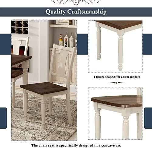 6 Piece Solid Wood Dining Table Set with Bench for 6, Brown+Cottage White - Image 5