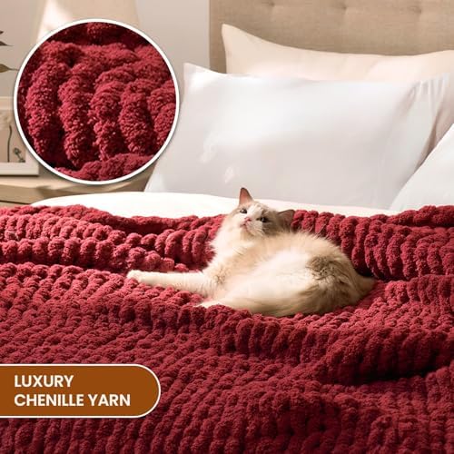L'AGRATY Chunky Knit Throw Blanket for Couch, 50 x 60 Inches, Maroon Red - Image 3