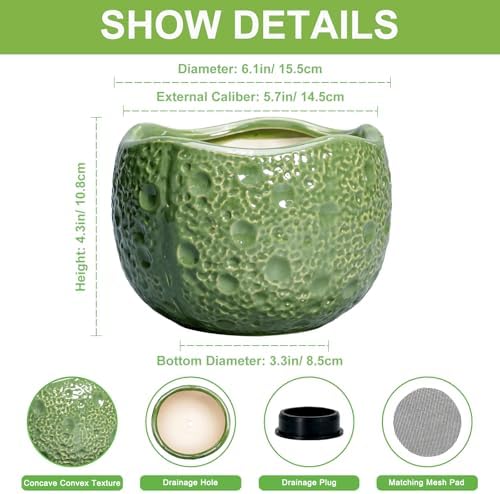 6 Inch Plant Pot - Orchid Pot with Drainage Hole, Ceramic Planter for Indoor Outdoor, Decorative Plant Pots, Modern Round Unique Flower Pots, Living Room Decor, Gifts for Women Men, Green - Image 2