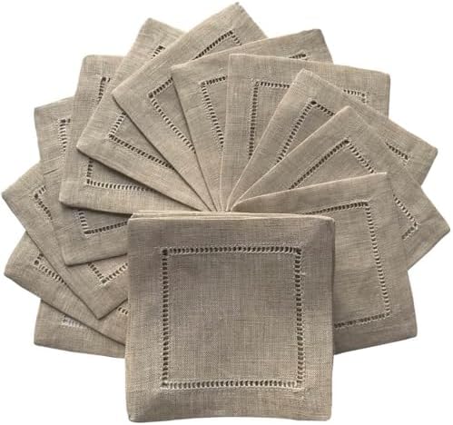 Ladder Hemstitch 100% Natural Linen Cocktail Napkins 4"x4" - A Dozen Cloth Napkin Coasters-Set of 12 Linen Beverage Party Cocktail Napkin - Image 5