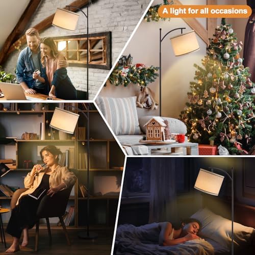 Ambimall 60" Floor Lamp for Living Room with 3 Color Temperatures, Beige Lampshade with Black Stripes, Tall Lamp for Bedroom Office, 9W Bulb Included - Image 7