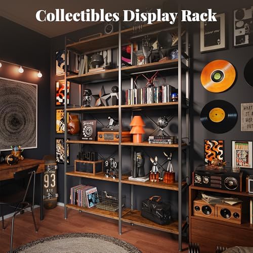 Huuger 6 Tier Bookshelf, L Shaped Corner Bookshelf with Open Shelves, 49.4 Inch Straight Wide Bookcase with Metal Frame and Wooden Board, Adjustable Feet, Rustic Brown - Image 6