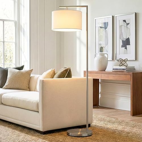 Brightech Montage Modern Floor Lamp - LED Standing Lamp with White Shade and Adjustable Color for Living Rooms & Offices - Tall Corner Bedroom Reading Light for Contemporary Home Decor - Satin Nickel - Image 3