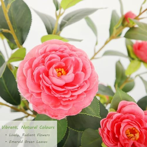 Nafresh 5FT Lush Artificial Pink Camellia Tree Outdoor 2 Pack, 60inch Faux Camellia Plant, Fake Camellia Flowers Tree for Indoor Outdoor Living Room Home Patio Front Door Garden Decor - Image 3