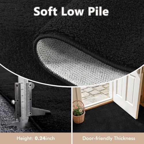 2x3 Black Solid Area Rug Washable Non-Slip Soft for Entryway Front Door - Image 5