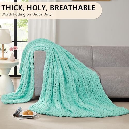 L'AGRATY Chunky Knit Throw Blanket for Couch, 60 x 80 Inches, Lake Blue - Image 5