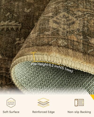 RELEANY Washable Area Rug, Square 10'x10', Brown/Dark Brown - Image 4