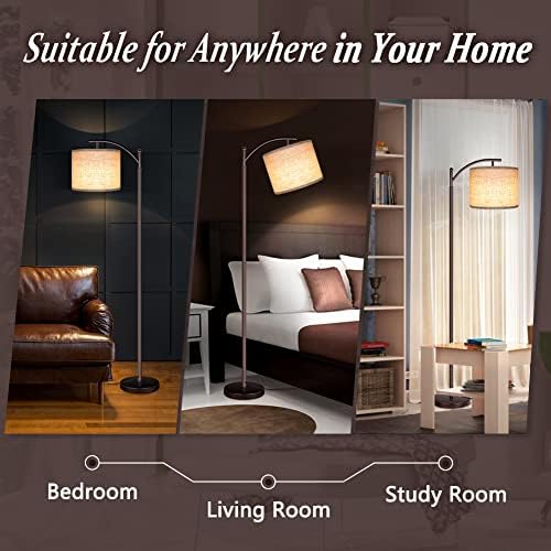 Floor Lamp for Living Room, LED Standing Lamp Tall Industrial Floor Lamp Reading for Bedroom, Office (9W LED Bulb, Beige Lampshade Included) -Oil-Rubbed Bronze - Image 7