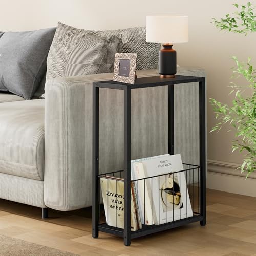 Homleke Narrow Side Table with Magazine Holder, Skinny End Table - Image 2