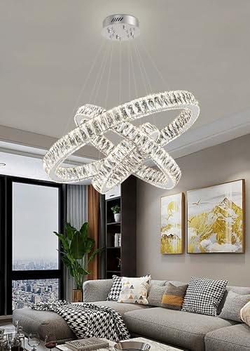 3 Rings Crystal Chandeliers 32"+24"+16" Crystal Ceiling Light Fixture Pendant Lighting Hanging Lamp for Living Room LED Dimmable 3000-6000K - Image 6