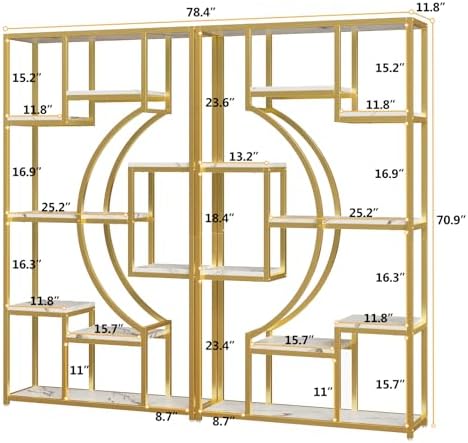 HolliWill Modern Book Shelf, White and Gold Bookshelf, 70.8 Inch Tall Etagere Bookcase, Set of 2 Geometric Display Shelves for Living Room, Bookcases/Bookshelf with Metal Frame for Home Office - Image 2