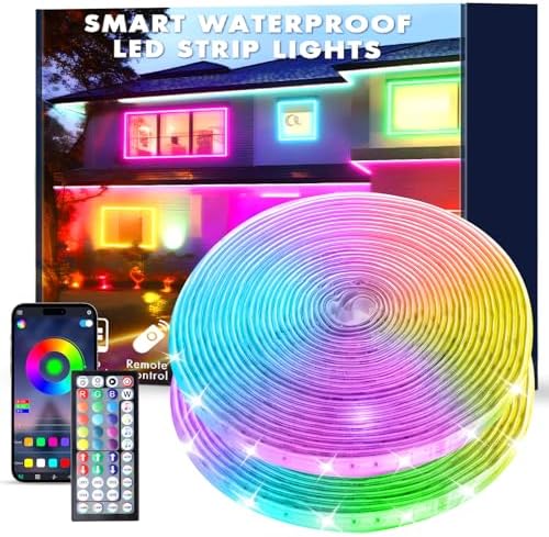 400FT Outdoor RGB LED Strip Lights, IP65 Music Sync Led Lights with App Control and Remote,Color Changing Waterproof Led Rope Lights for Outdoor, Balcony, Roof, Garden, Stairs by Unknown
