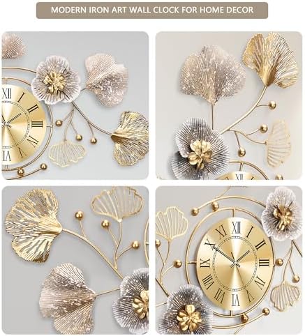 36" Modern Farmhouse Large Decorative Wall Clock, Ginkgo Metal Art - Image 6